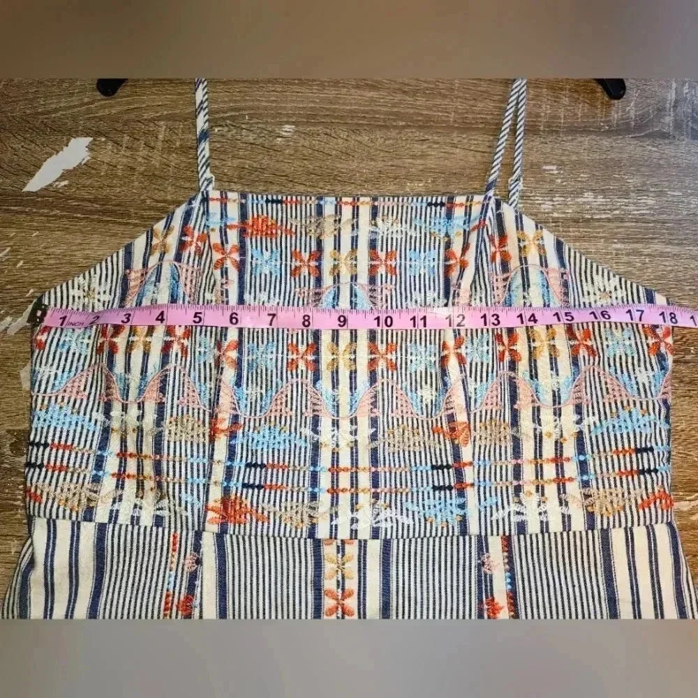 NWOT Altar'd State Floral Embroidered Striped Spaghetti Strap Mini Dress L - Picture 8 of 9